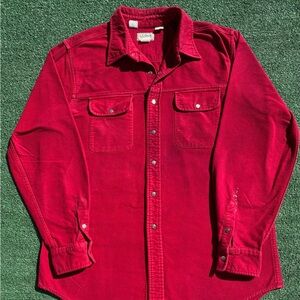 VTG 80s LL Bean Metal Snap Deep Red Heavyweight Distressed Flannel Shirt XL Tall